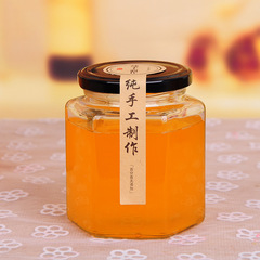 Hexagonal hex honey glass bottle sealed jar with lid small size jam pickles chili lemon canning jar