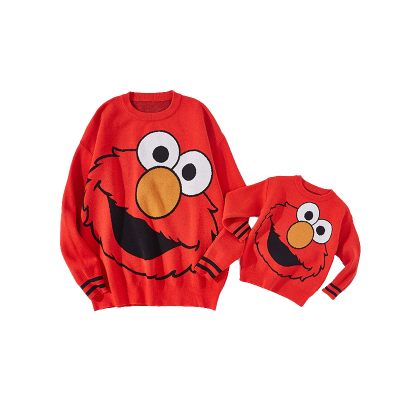 2020秋冬装新款儿童卡通圆领毛衣大红色打底衫亲子装大红脸包芯纱|ms