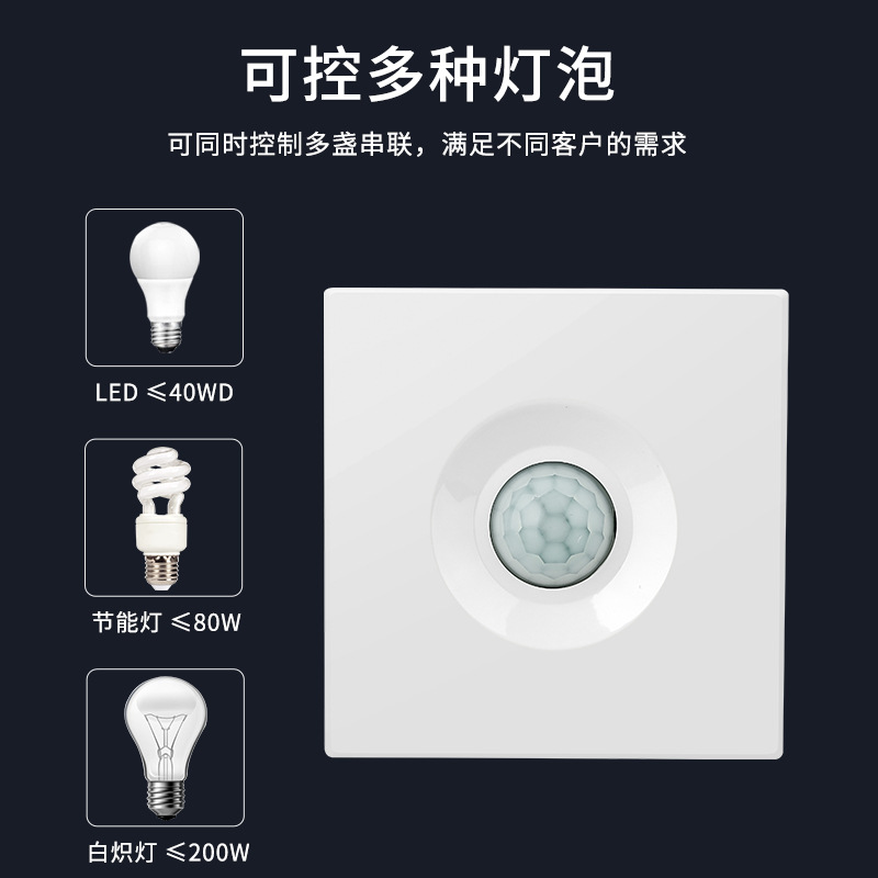 Smart Infrared Human Sensor Switch Panel with Delay Function for Staircases, 220V, Auto Light Control with LED Light