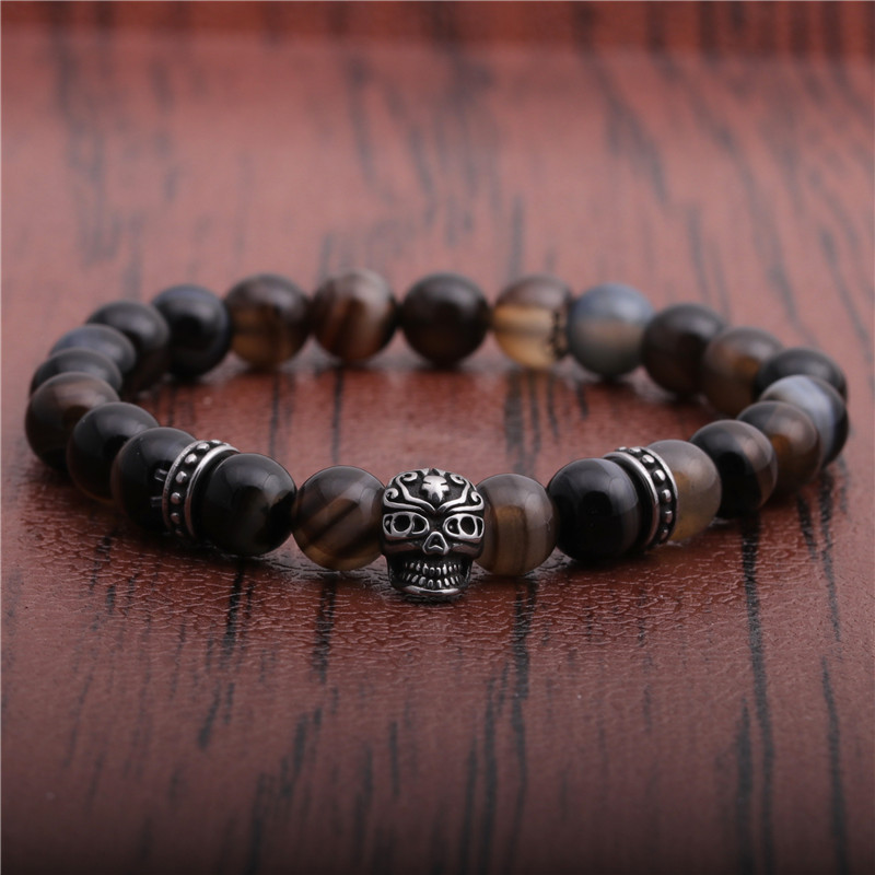 Creative 8mm Beaded Stone Skull Bracelet display picture 3