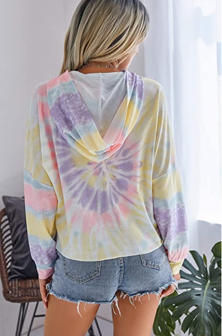 women s tie-dye printing hooded long-sleeved T-shirt sweater  NSYF841