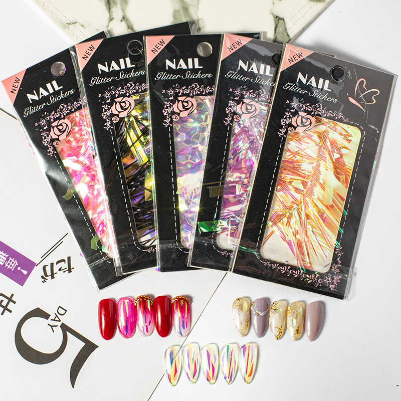 Finger princess manicure vidricola 12 colores caramelo irregular papel láser esmaltado aurora espejo pegatinas de manicure