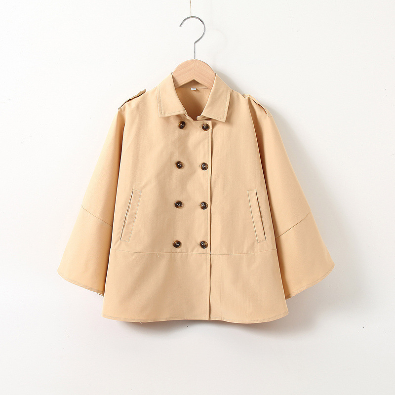 Girls' Fashion Shawl Trench Coat 2021 Spring New Arrival Cross-border Children's Long-sleeved Double-breasted Jacket One-piece Dropshipping