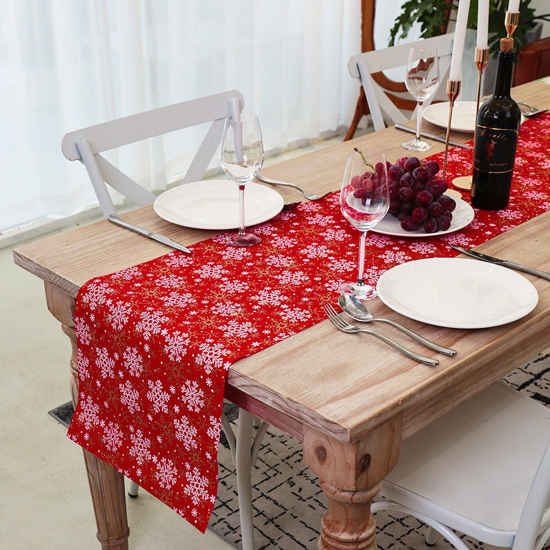 新款欧式圣诞节装饰用品仿麻布印花桌旗餐桌布置方形桌垫雪花桌布