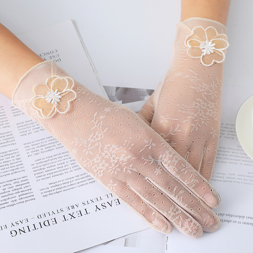 Wholesale women's lace sun protection gloves summer ice silk gloves outdoor travel cycling driving imitation slip touch screen gloves