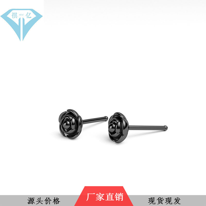 316直杆鼻钉玫瑰形不锈钢耳钉穿刺鼻钉饰品|ru