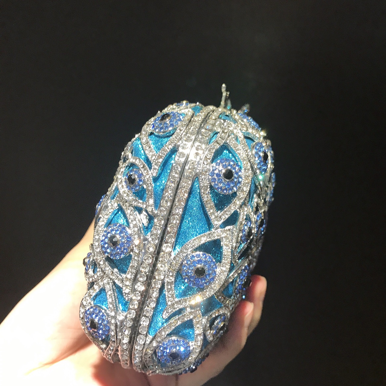 Túi clutch nữ đính kim cương dạ tiệc kiểu vuông nhỏ — Màu xanh lam chi tiết 7