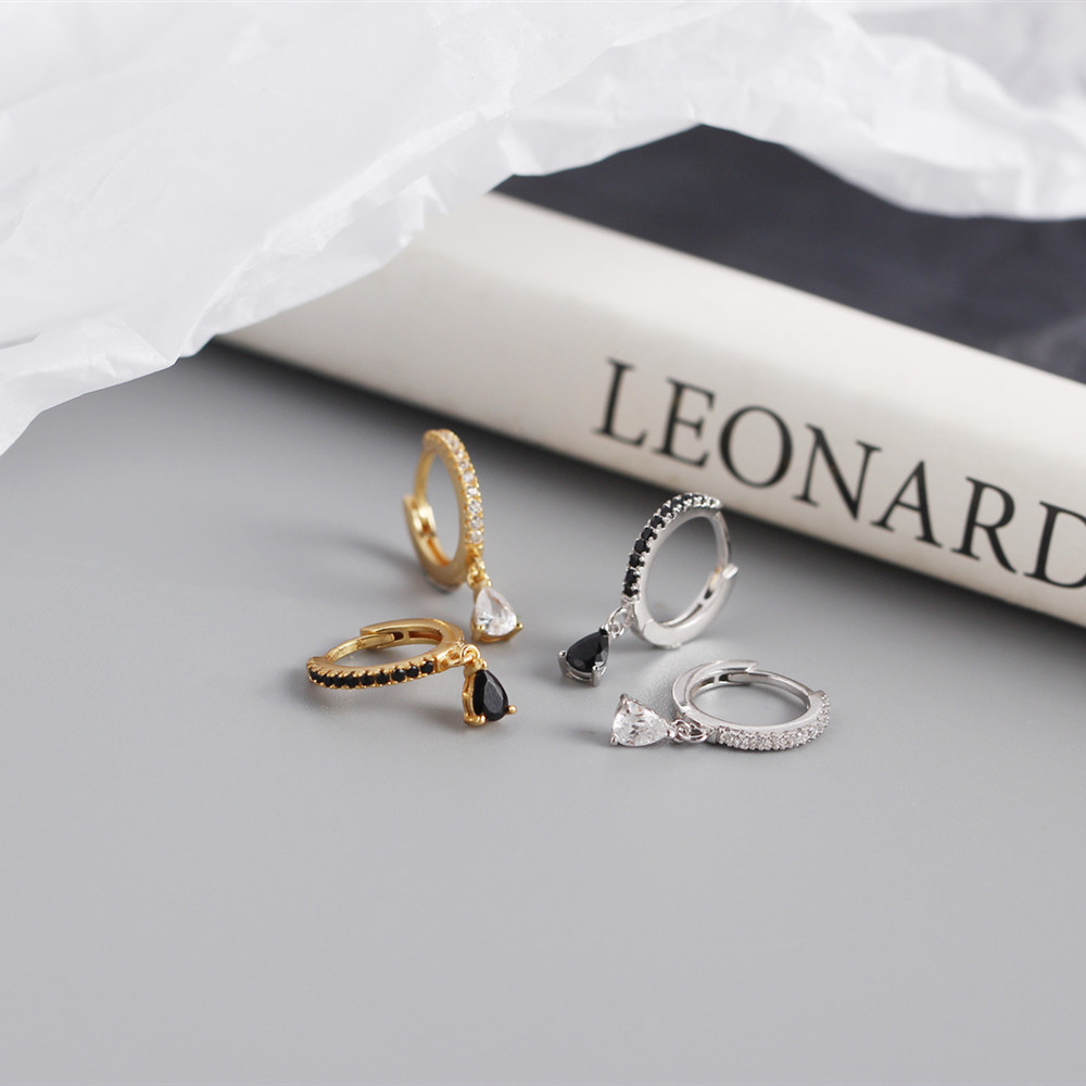 S925 sterling silver geometric water drop diamond ear buckle wholesale Nihaojewelry