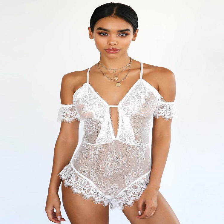 Amazon cross-border supply hot sexy jumpsuit women's stretch in stock lace perspective temptation sexy lingerie