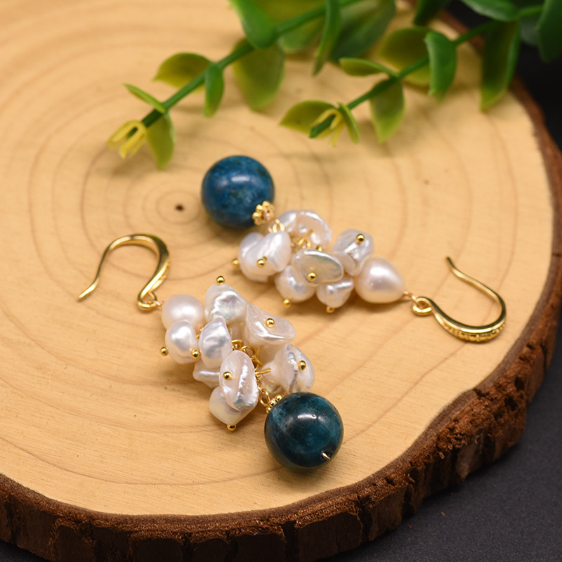 Wedding Occasion Pearl Material Fashion Geometric Pearl Inlay Natural Stone Drop Earrings 1 Pair