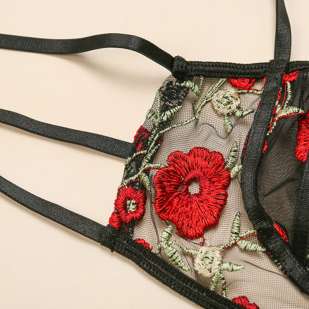 Conjunto de lencería con bordado de flores de encaje sexy NSMDN115278