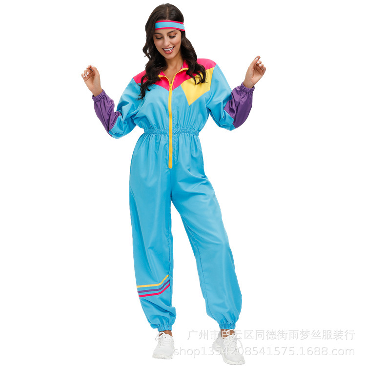 Halloween Costumes Europe and the United States 80 s and 90 s Retro Sportswear Vitality Dance Sports Aerobics Ski Suit