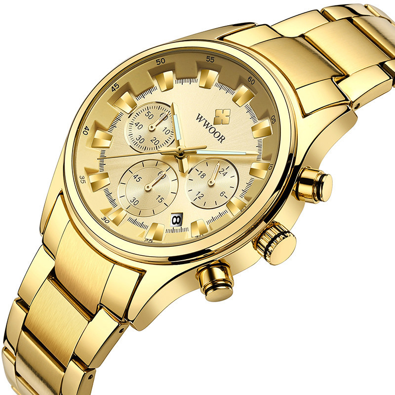 WWOOR holding love nuevo reloj de cuarzo de 6 pines de negocios para hombres calendario impermeable reloj redondo cabeza reloj de tazón casual 8857