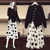 实拍秋装新款2020大码胖妹妹洋气不规则毛衣衫波点连衣裙套装8256
