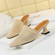 9833-2 Korean fashion daily slacker slipper thick heel high heel wool horizontal bar hollow small square head slipper