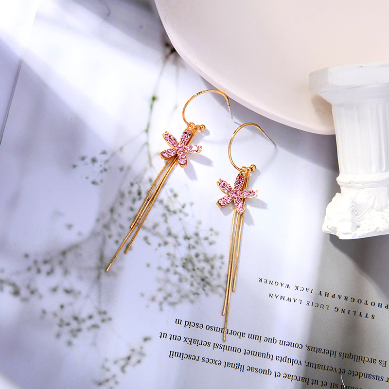 Fashion Long Flower Thin C-shaped Niche Tassel Alloy Earrings For Women display picture 5