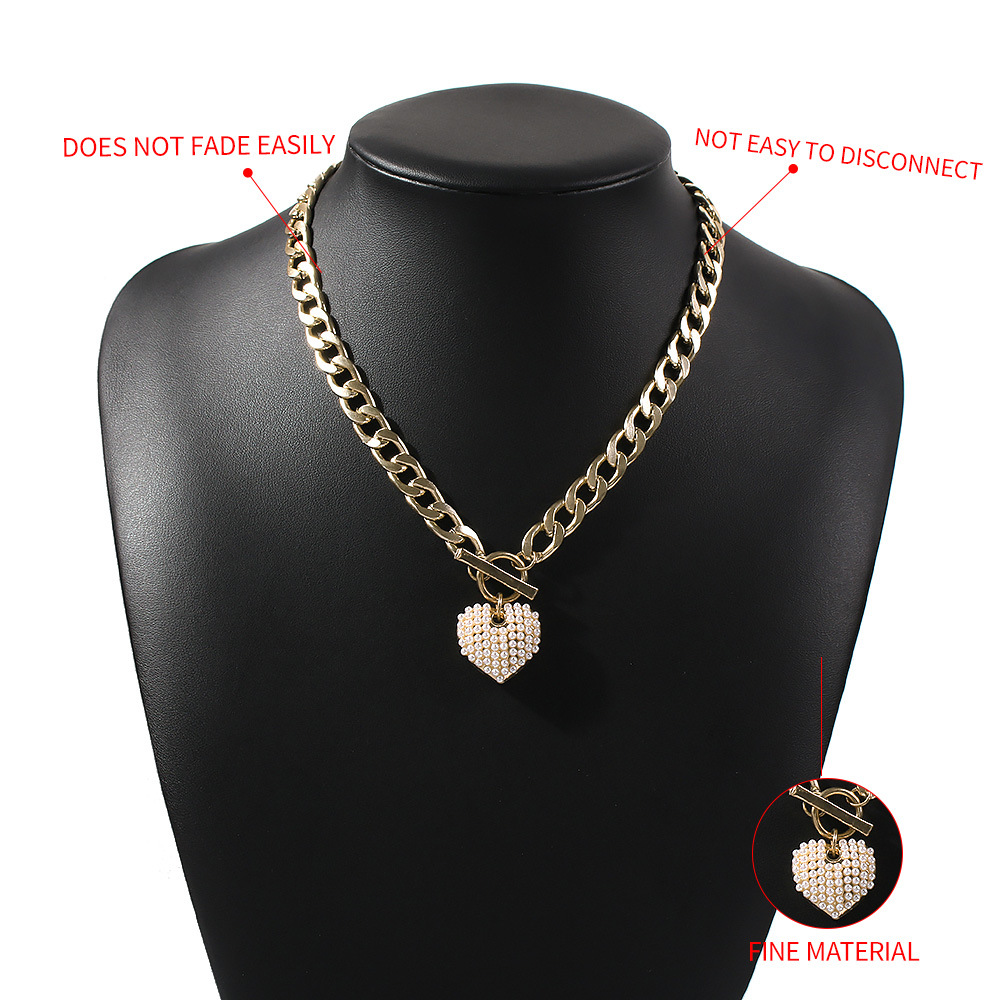 Moda Estilo Punk Nuevo Collar De Perlas En Forma De Corazón Para Mujeres Negrita Ola De Agua Cadena De Clavícula Collares Simples Nihaojewelry display picture 1