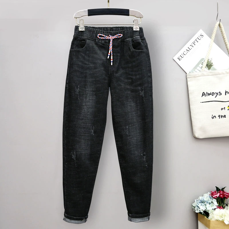 Джинсы для полных девушек с эластичной талией больших размеров на флисовой подкладке, женские свободные гаремные брюки с редиской, брюки с высокой талией на 200 кг