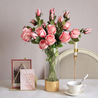 美式复古风保加利亚玫瑰仿真花绢花客厅餐桌装饰摆件道具假花花束