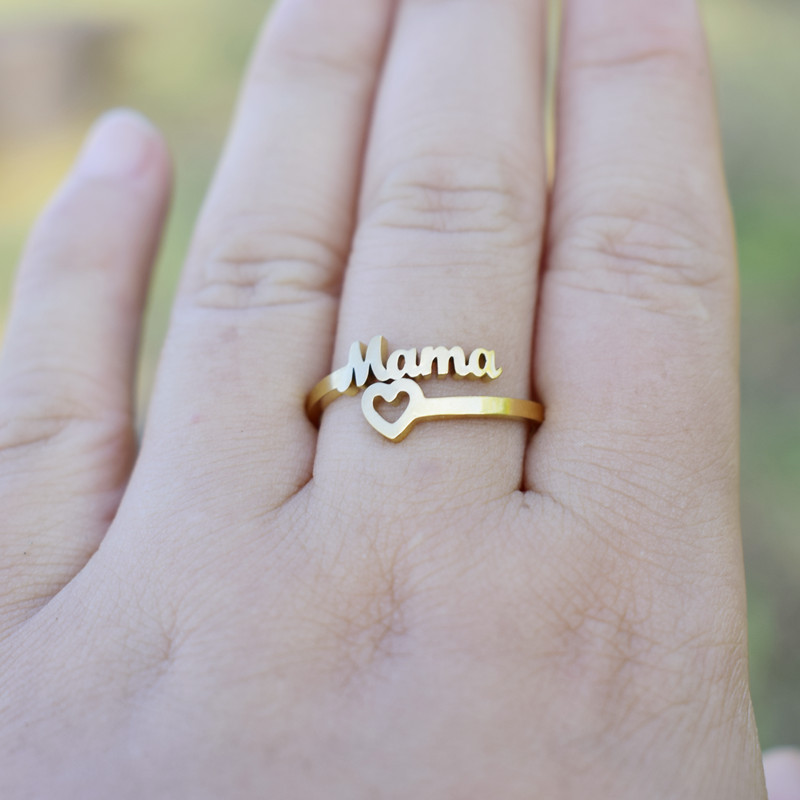 Mama Letter Titanium Steel Plating Open Ring display picture 2