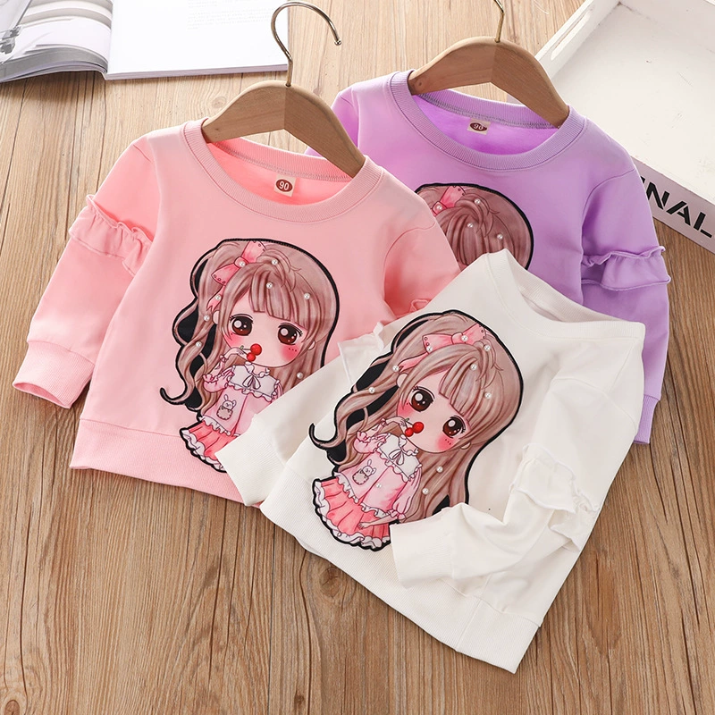 Хлопковый свитер для девочек в Корейском стиле 2023 весна и осень Новый детский мультяшный свитер с длинными рукавами пуловер в Корейском стиле для маленьких девочек в западном стиле