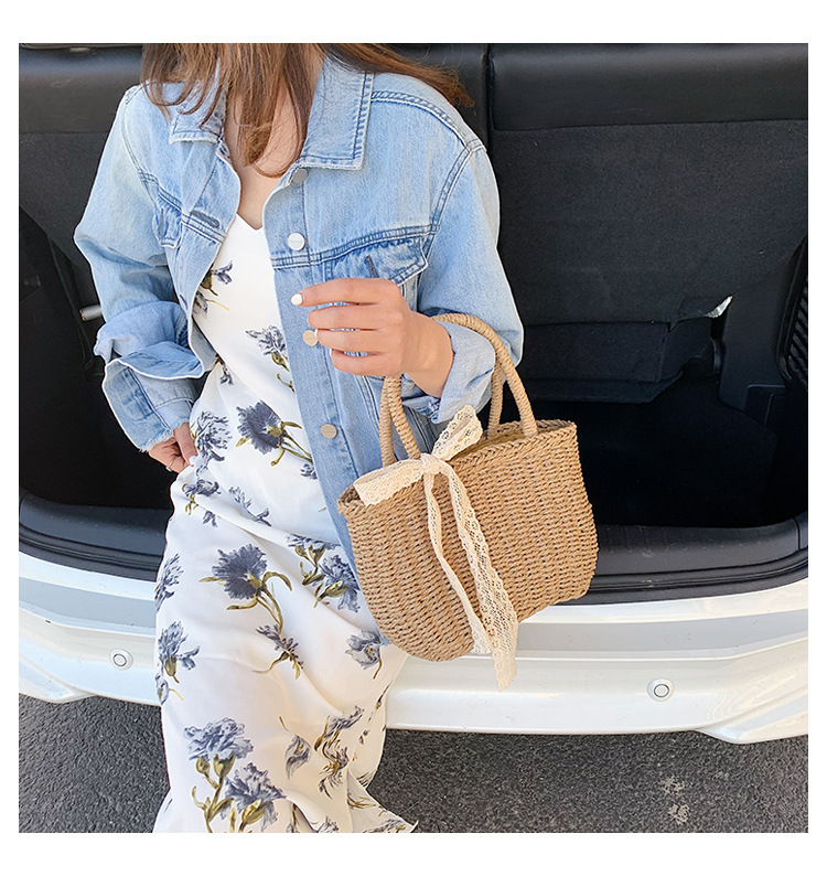 Spring New Straw Woven Bag Holiday Woven Bag Sen Department Beach Holiday Beach Bag Vegetable Basket Type Female Bag display picture 32