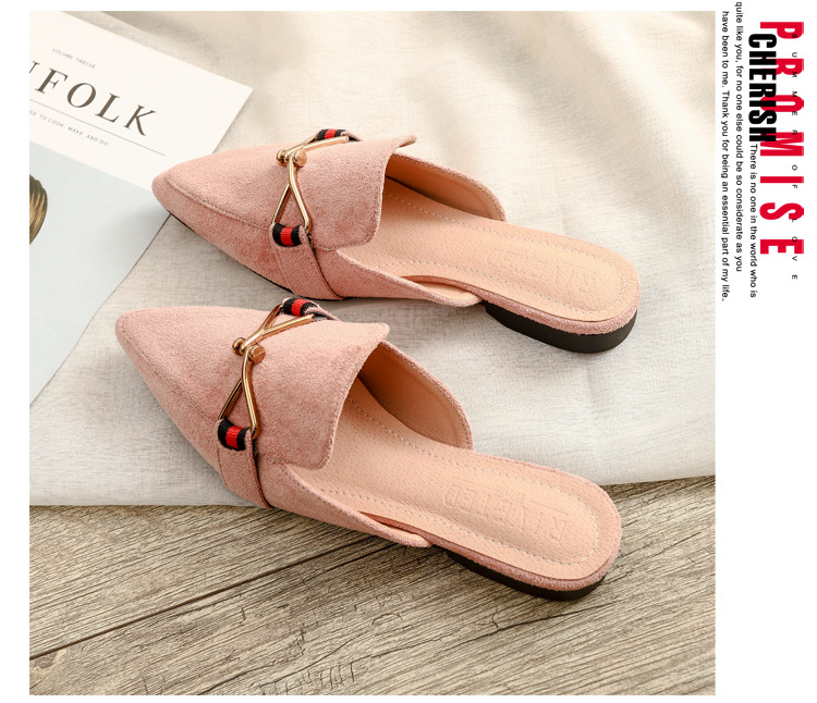 Semi-pantofole in metallo con punta a punta da donna Baotou capispalla piatto casual taglia grande 41-42 scarpe Muller consegna transfrontaliera_voghion.com