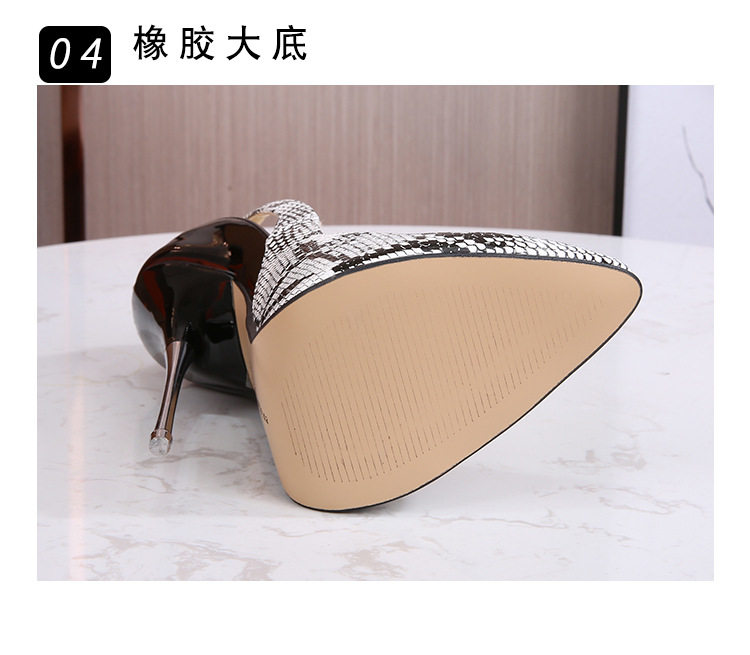 Giày cao gót nữ mũi nhọn gót kim loại họa tiết rắn phối màu, cỡ lớn, gót siêu cao — Màu trắng, Màu xanh lá, Màu đỏ chi tiết 7