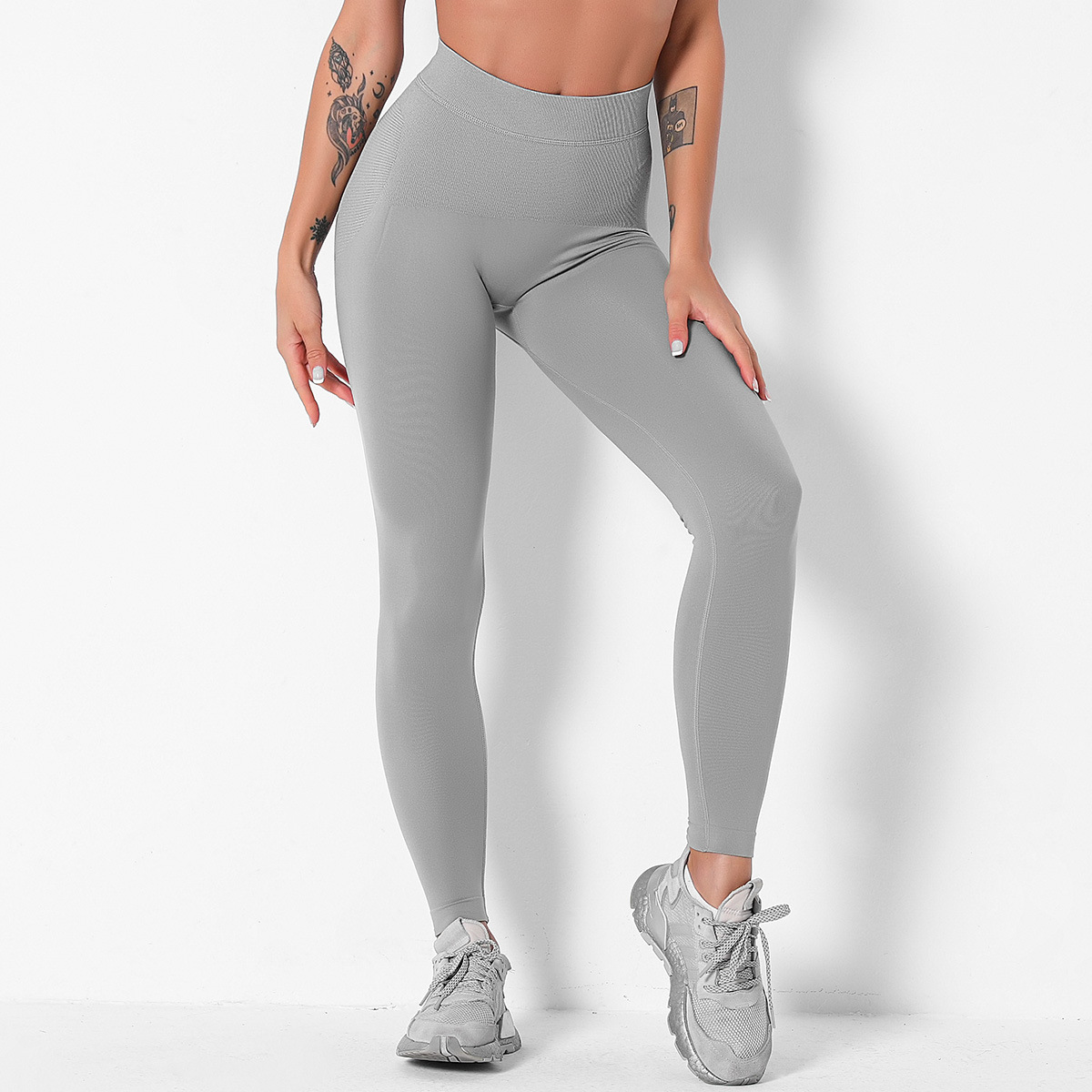 Otoño invierno cintura alta levantamiento de cadera elástico apretado yoga pantalones de fitness de punto sin costuras NSLX12859