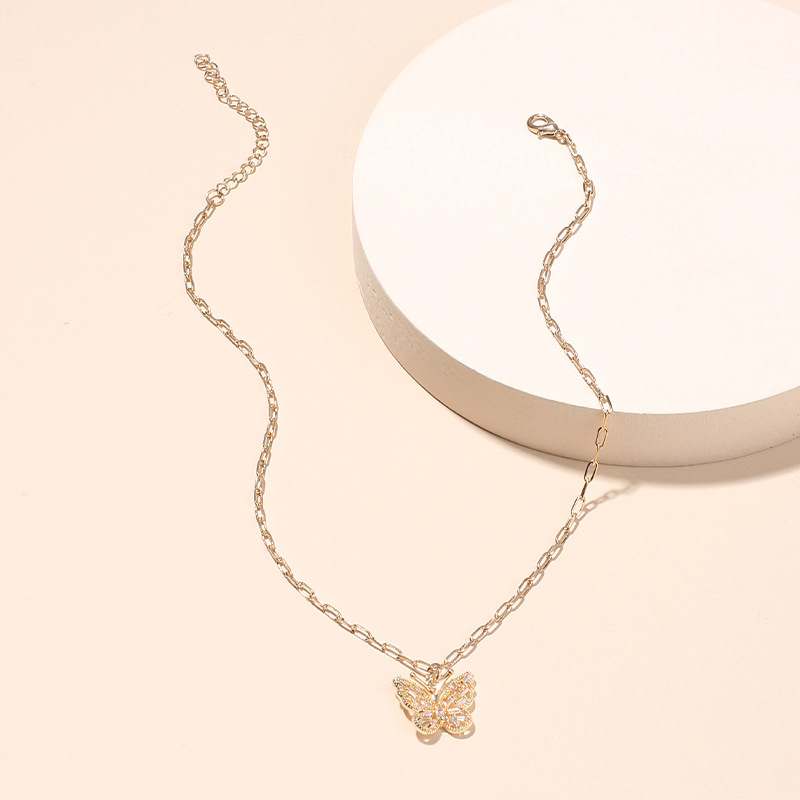 Necklace Classification Korean Fashion Women's Butterfly Pendant Clavicle Necklace Trend Diamond Zircon Necklace Nihaojewelry