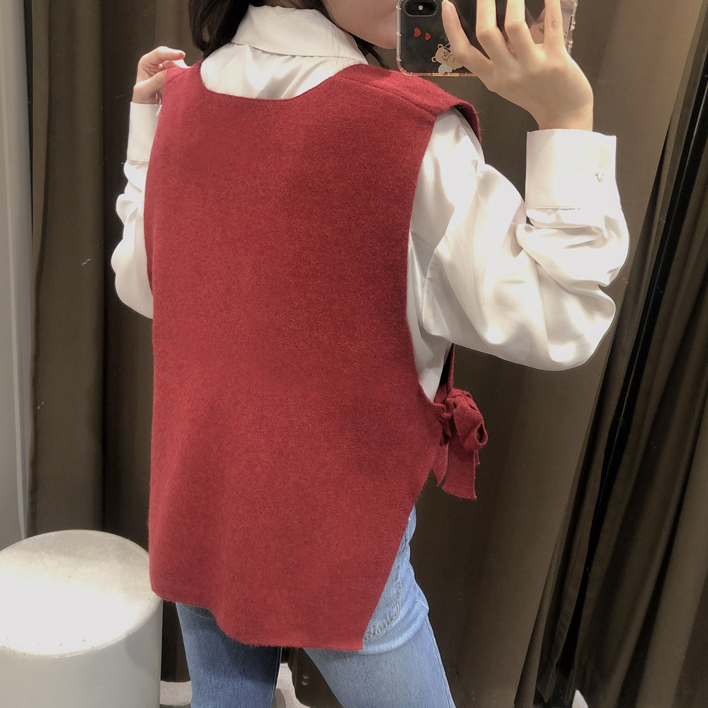 Wholesale Autumn Tie Rope Sweet Beauty Knitted Vest  NSAM3850