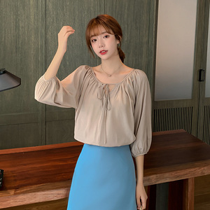 洋气上衣女潮 时尚2020春季新款百搭七分袖打底衫休闲宽松小衫 夏