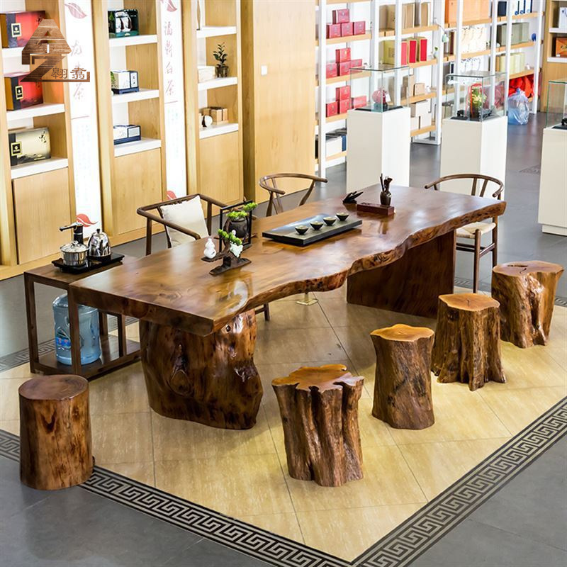 New Chinese style solid wood Large board tea table Kung Fu Tea Tables and chairs combination Office The reception tea table customized wholesale