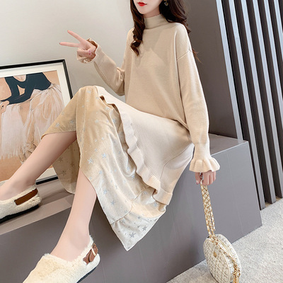 Half a Mid length version sweater Easy Versatile Western style 2020 Autumn and winter Primer knitting Dress