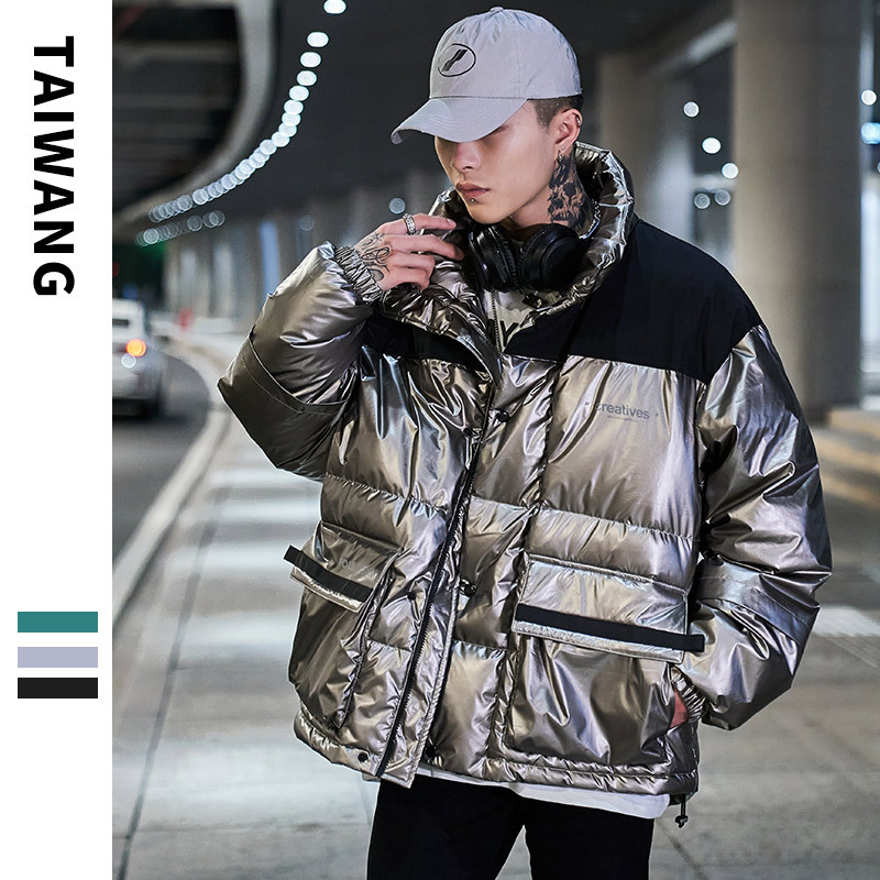 Vêtements pour hommes hiver nouvelle veste pour hommes marque tendance ample grande poche imprimée veste en coton de soie_voghion.com