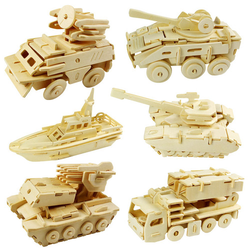 Wooden 3D puzzle blocks children's toy brain development toy DIY handmade building blocks model foreign trade
