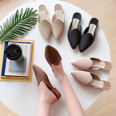 夏季新款平底外穿半包拖女網紅女單鞋休閑懶人包頭拖鞋防滑塑膠鞋