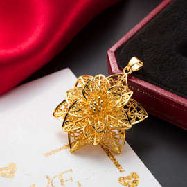 复古中国风镂空太阳花吊坠24K黄金色沙金花坠婚庆饰品女产地货源