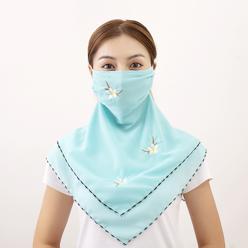 防晒面罩珍珠雪纺绣花口罩女夏季遮脸防尘面纱晒户外骑行三角丝巾|ms