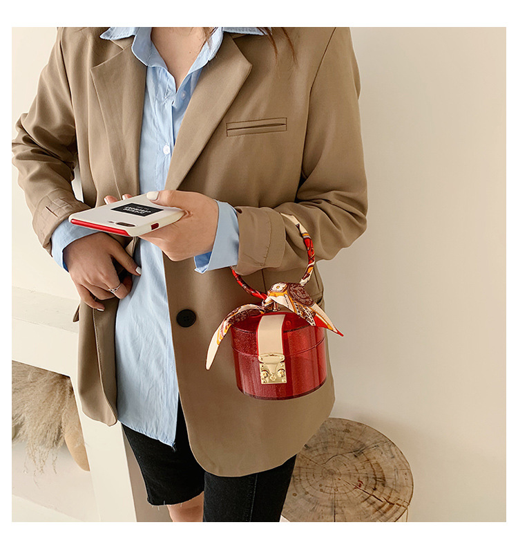 New Trendy Retro Fashion Portable Small Round Korean Silk Scarf Messenger Shoulder Transparent Bag For Women display picture 11