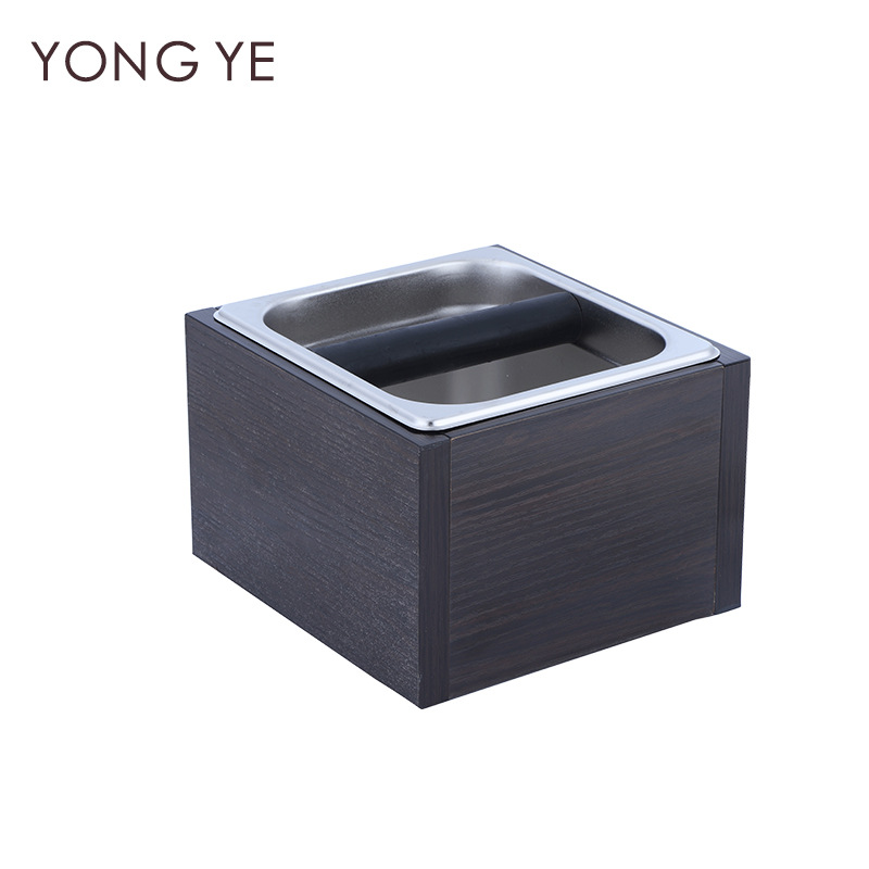 1500ml不锈钢咖啡粉渣桶木质敲渣桶咖啡机用粉渣盒敲渣盒敲废渣槽