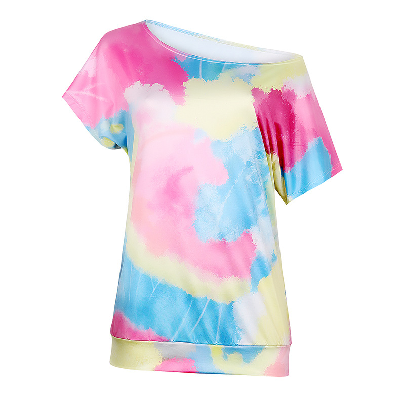 camiseta holgada de manga corta con estampado tie-dye para mujer NSKX8450