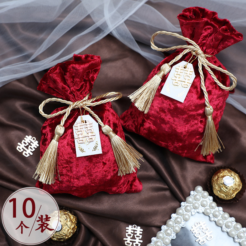 结婚喜糖盒子中式装喜糖丝绒布袋子欧式婚礼手提糖果袋婚庆用品