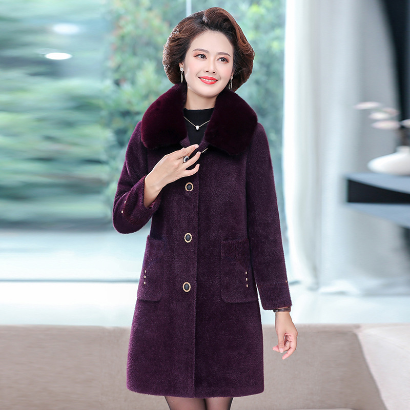 媽媽冬裝外套中長款加棉加厚仿水貂絨上衣中老年女保暖金貂絨大衣