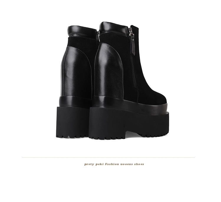 Boot nữ cổ thấp da lộn gót siêu cao 16 cm đế dày tăng chiều cao — Lót lông đen chi tiết 8