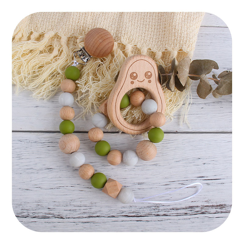 Bebé haya dibujos animados juguete aguacate mordedor pulsera bebé Seguridad Protección Ambiental silicona chupete cadena mordedor palo