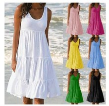 2020跨境Wish亚马逊速卖通爆款女装7色8码无袖圆领拼接大摆沙滩裙