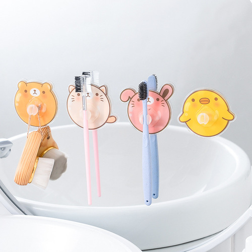 E858 home creative cartoon wall-mounted toothbrush holder bathroom traceless adhesive toothbrush holder durable toothbrush holder