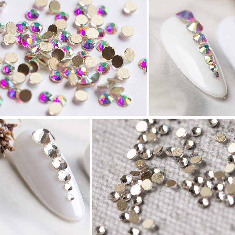 时尚网红款超闪美甲饰品百搭平底钻透明ab钻指甲装饰金底玻璃奥钻|ms