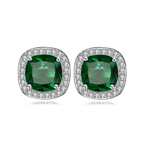 Cross-border E-commerce Men's Minimalist Square Diamond Micro-set Zirconia Earrings Four-prong Setting Small Earrings Small Quantity Wholesale